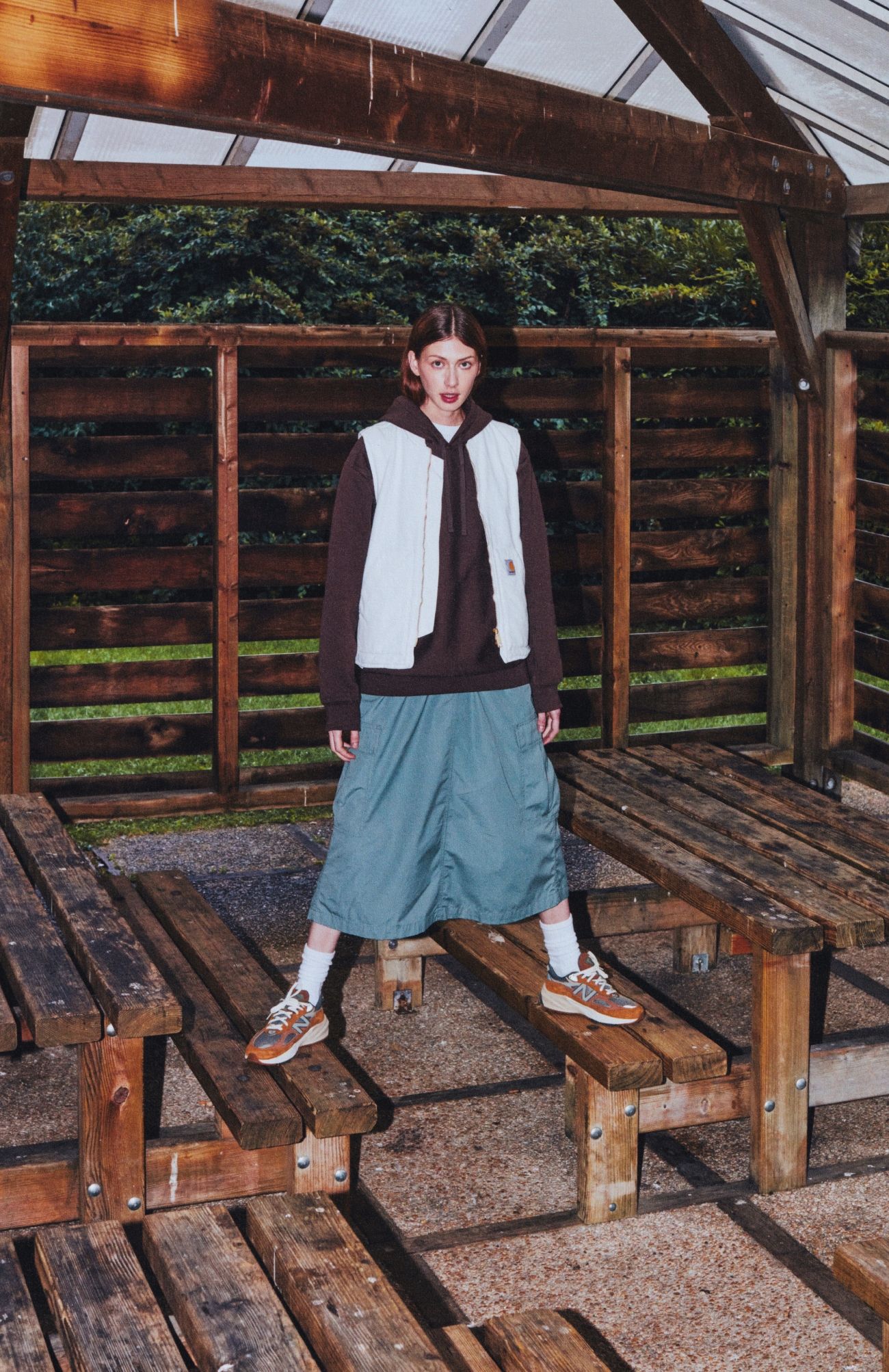 Photo of model wearing Carhartt WIP x New Balance sneakers