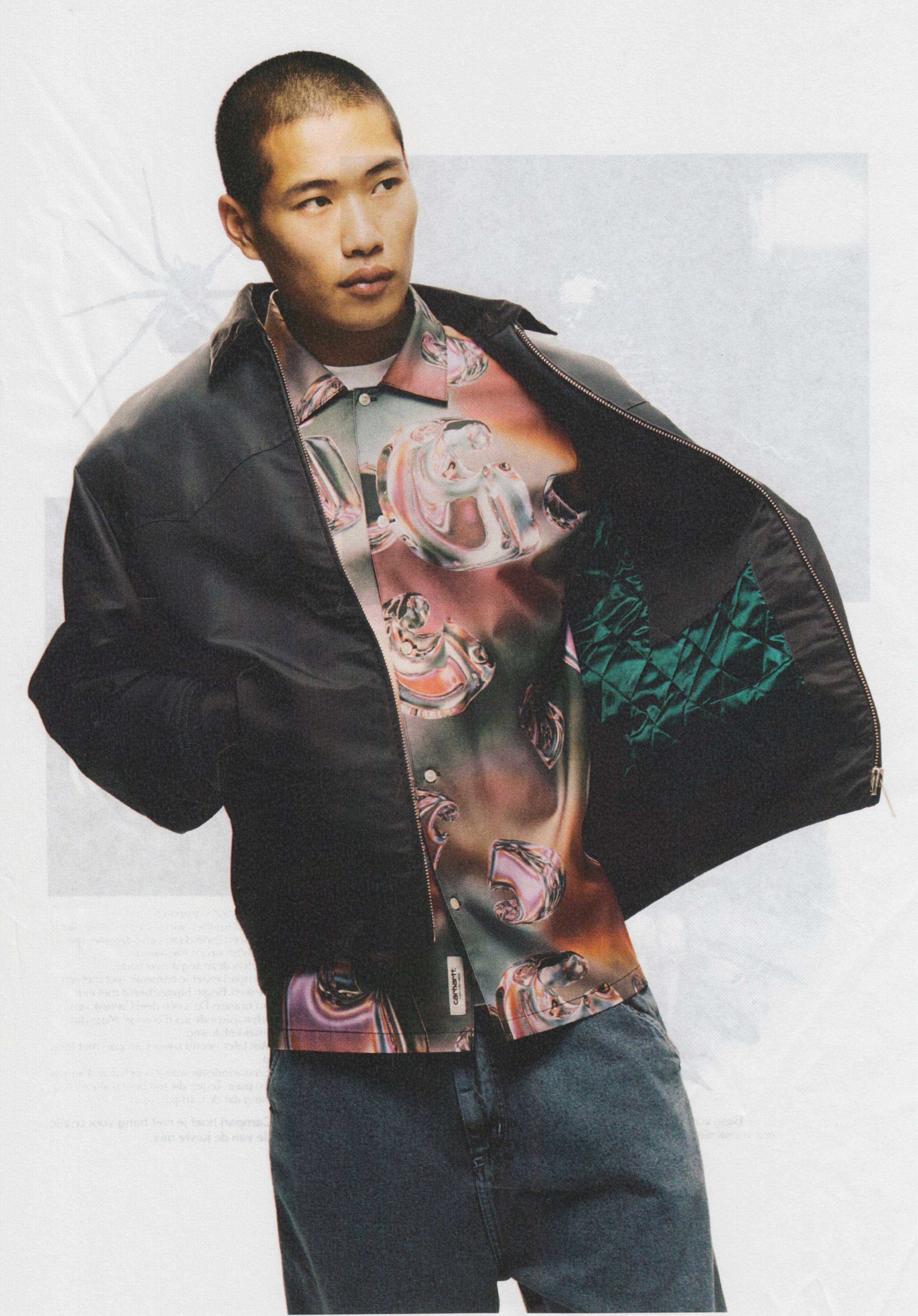 Model wearing Carhartt WIP Santa Fe Alumni Jacket