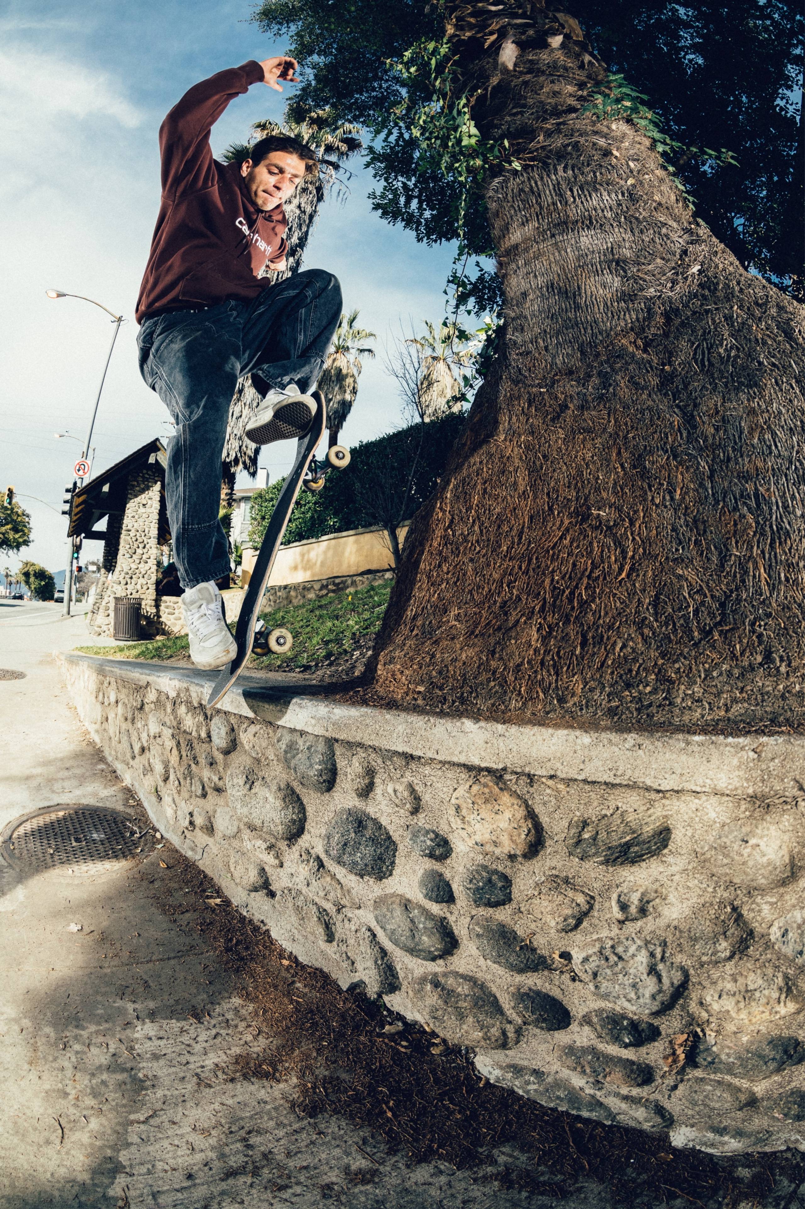 Skater Notis Aggelis doing a Backside Blunt slide to wall ride in Carhartt WIP Precious Skate film