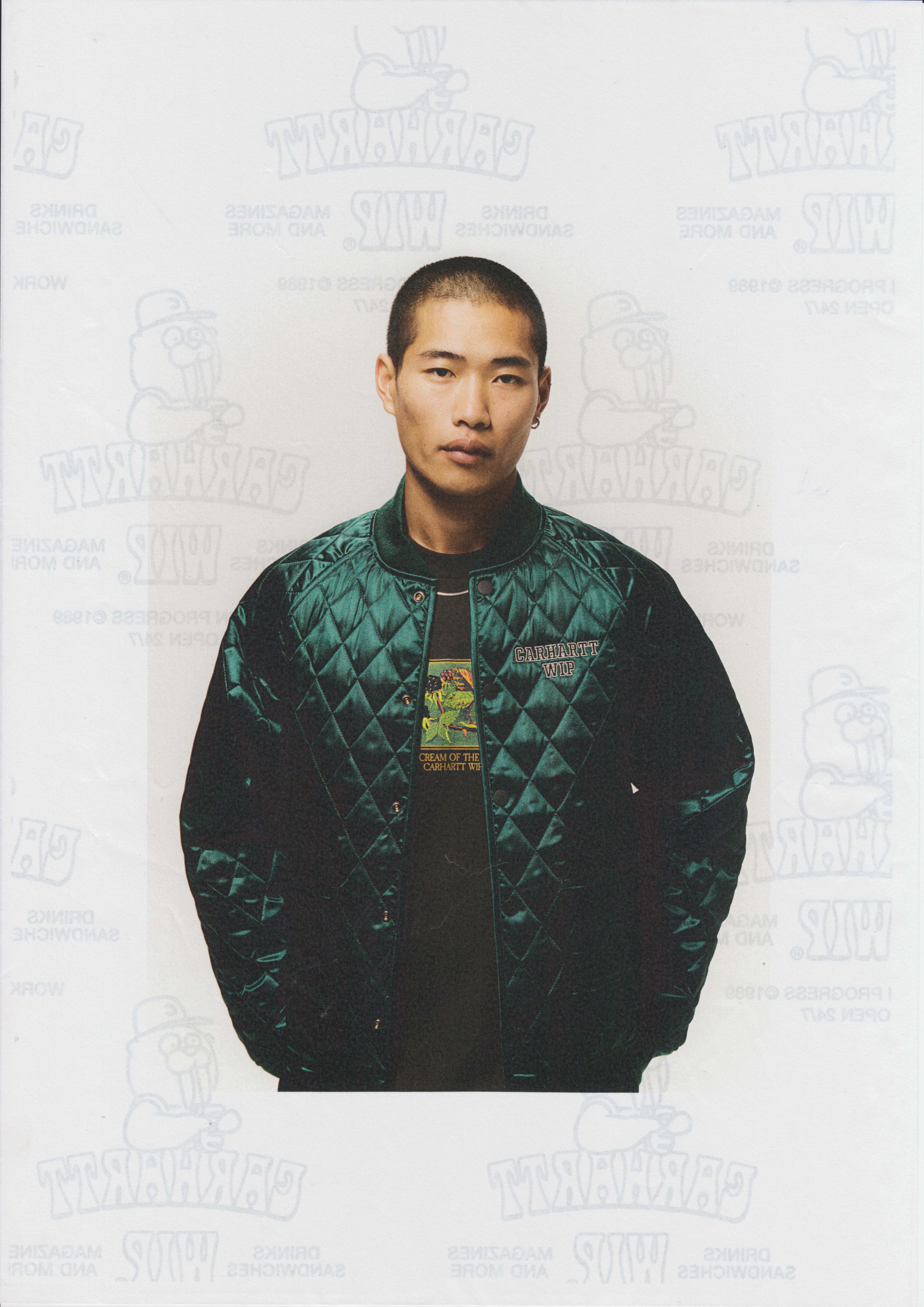 Model wearing an Alumni Liner in Dark Fir from the F/W25 Pre Collection