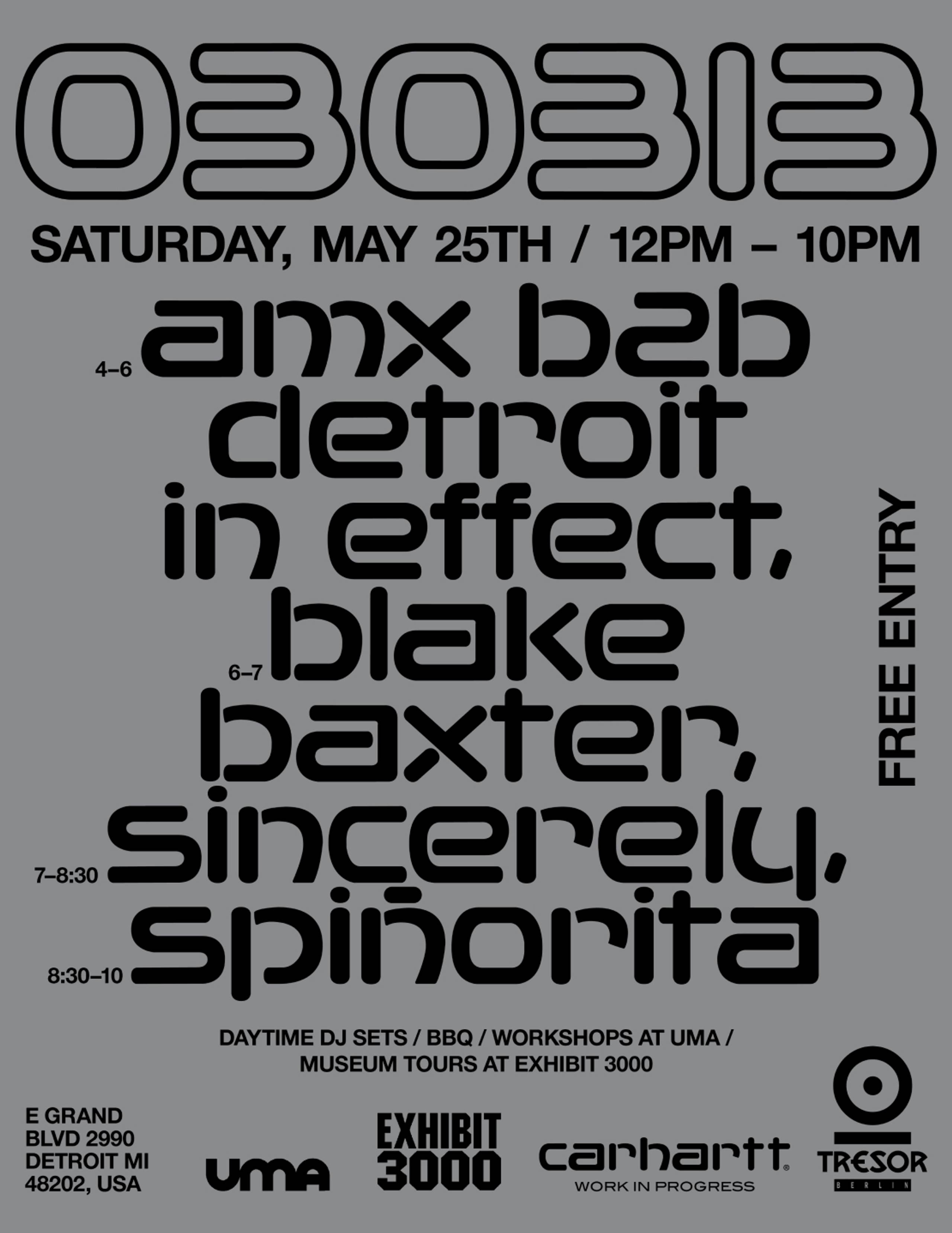 Party flyer for Carhartt WIP from Saturday May 25th 2023