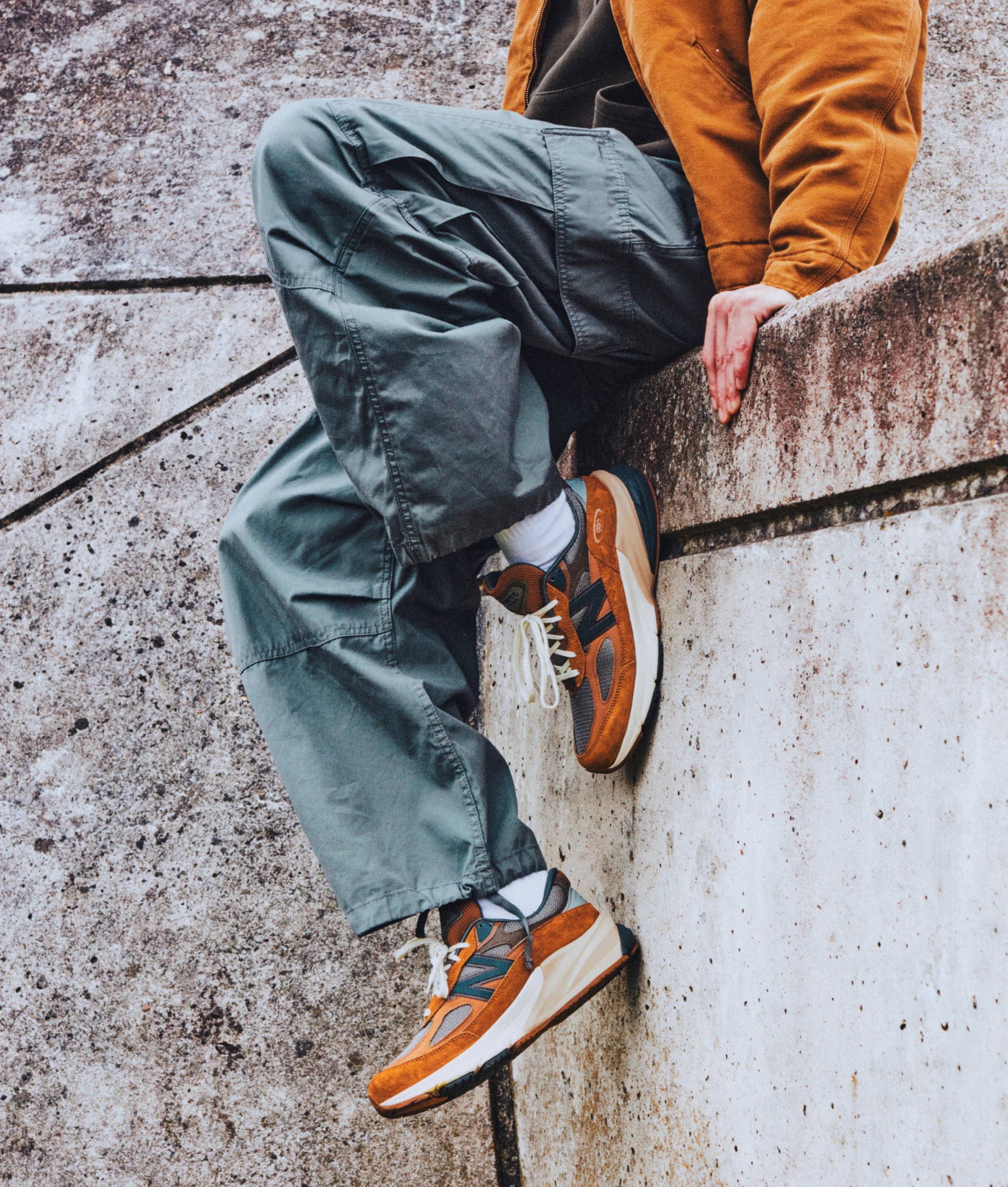 Photo of model wearing Carhartt WIP x New Balance sneakers