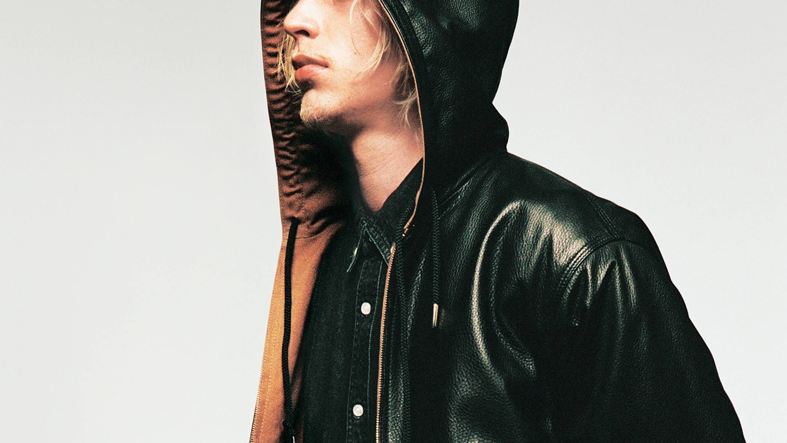 Model wearing a Leather OG Active Jacket from the OG Active Jacket 50th Anniversary Edition