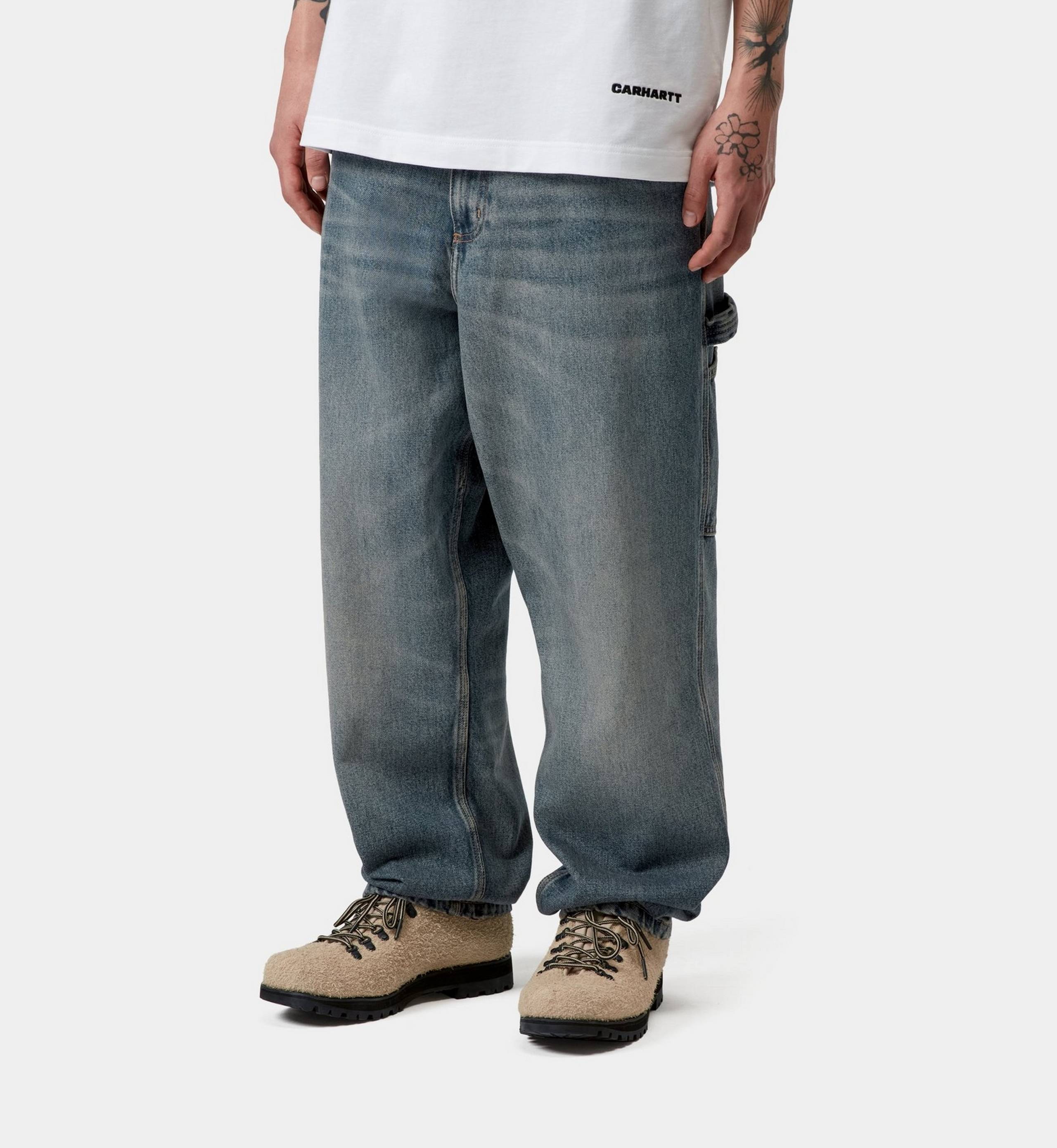 Model wearing a Single Knee Pant - Denim