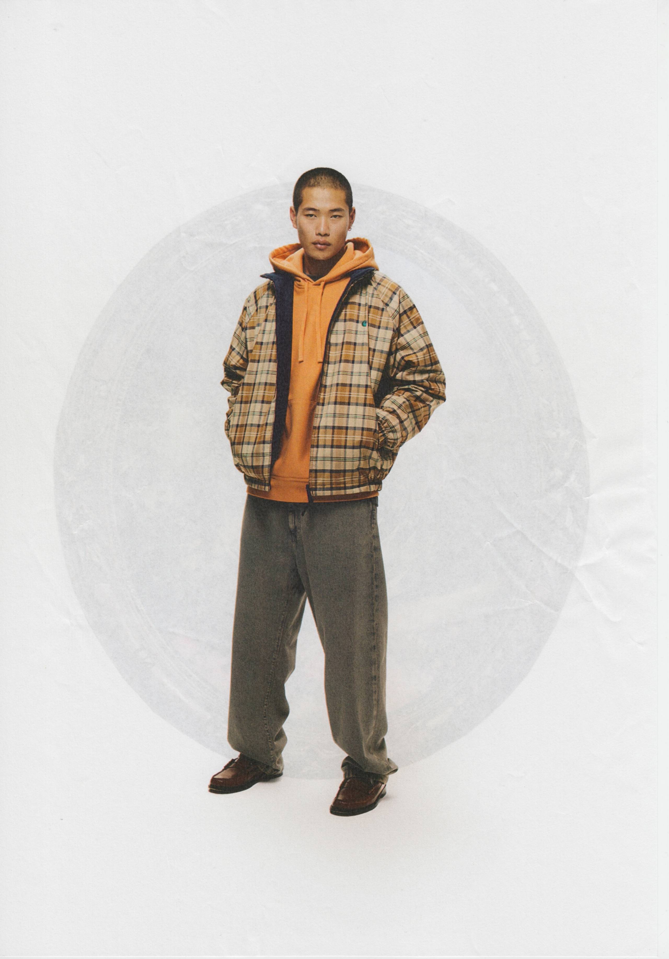Model wearing Carhartt WIP reversible Planar jacket