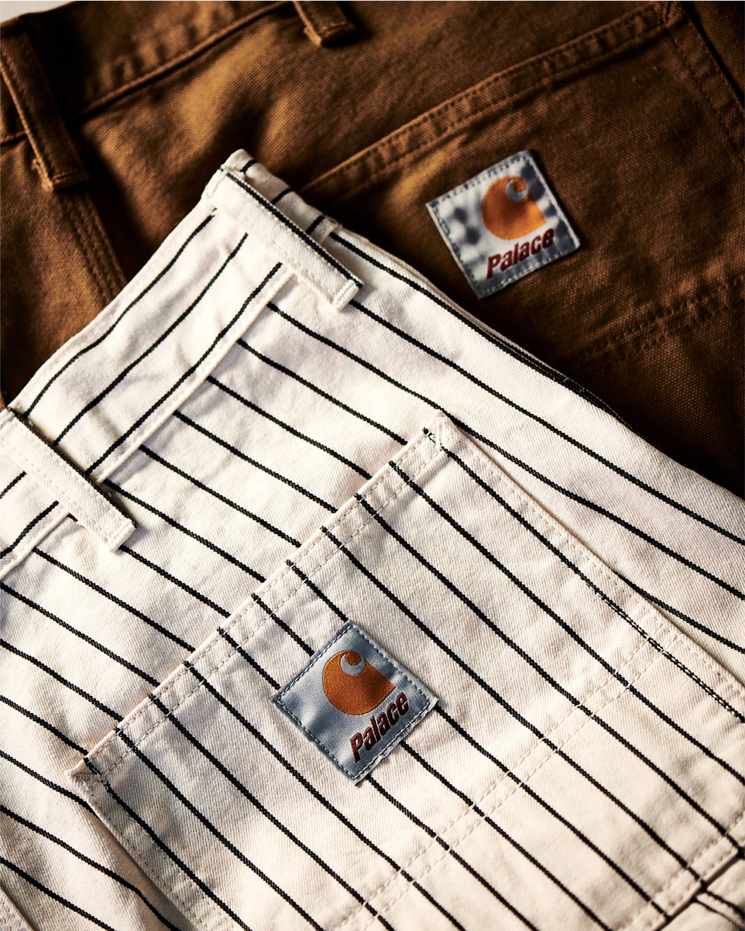 Carhartt WIP x Palace pants in Hamilton Brown and stripe