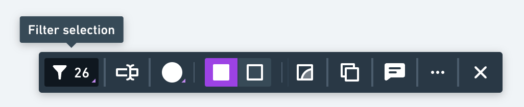 Filter selection in the toolbar