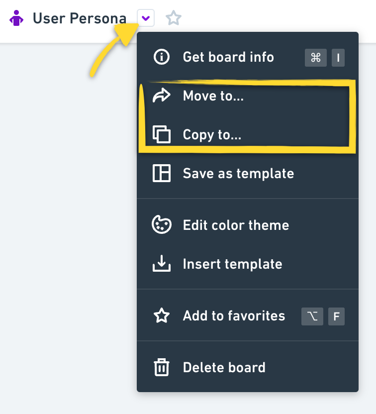 Move and Copy options in the file menu