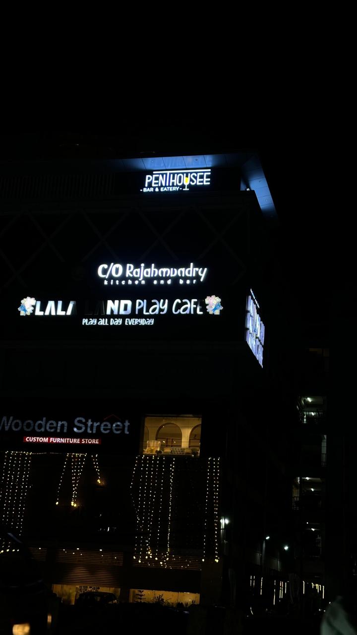 Illuminated ACP and LED shop name board on a Delhi market storefront installed by The Mediaverse