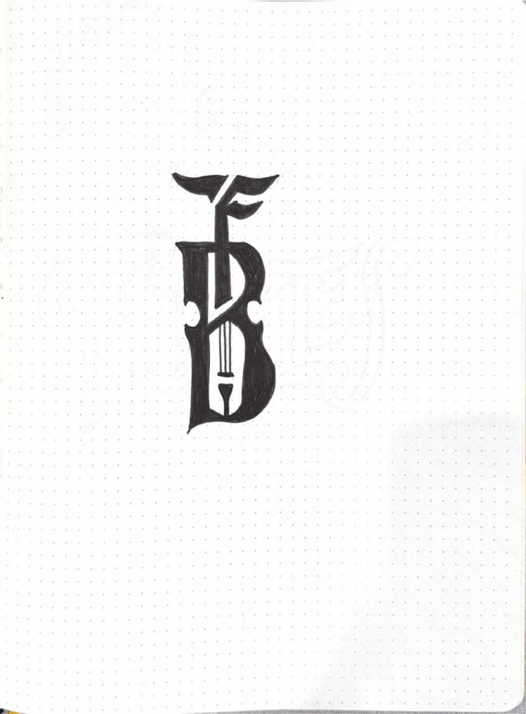 The blue fiddle, hand-drawn sketches from Drew's sketchbook