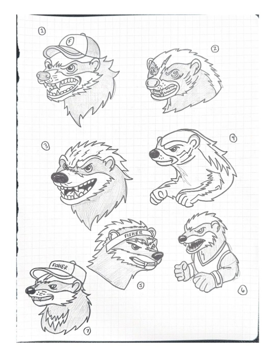 Fisher creative, hand-drawn sketches from Drew's sketchbook