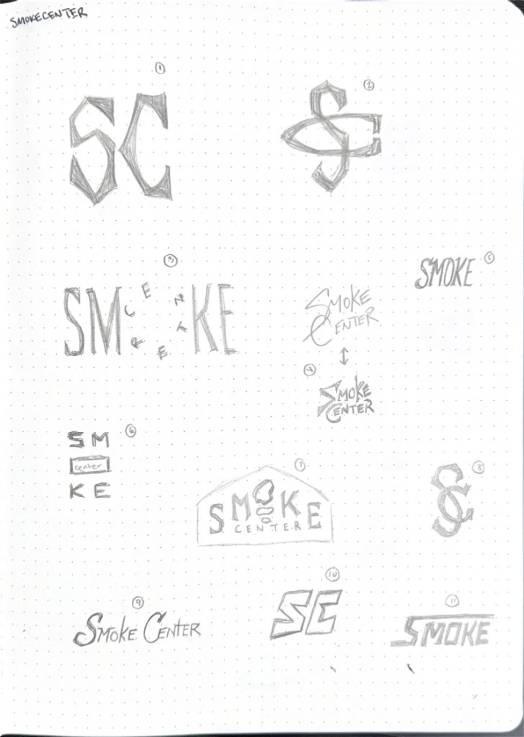 Smokecenter, hand-drawn sketches from Drew's sketchbook