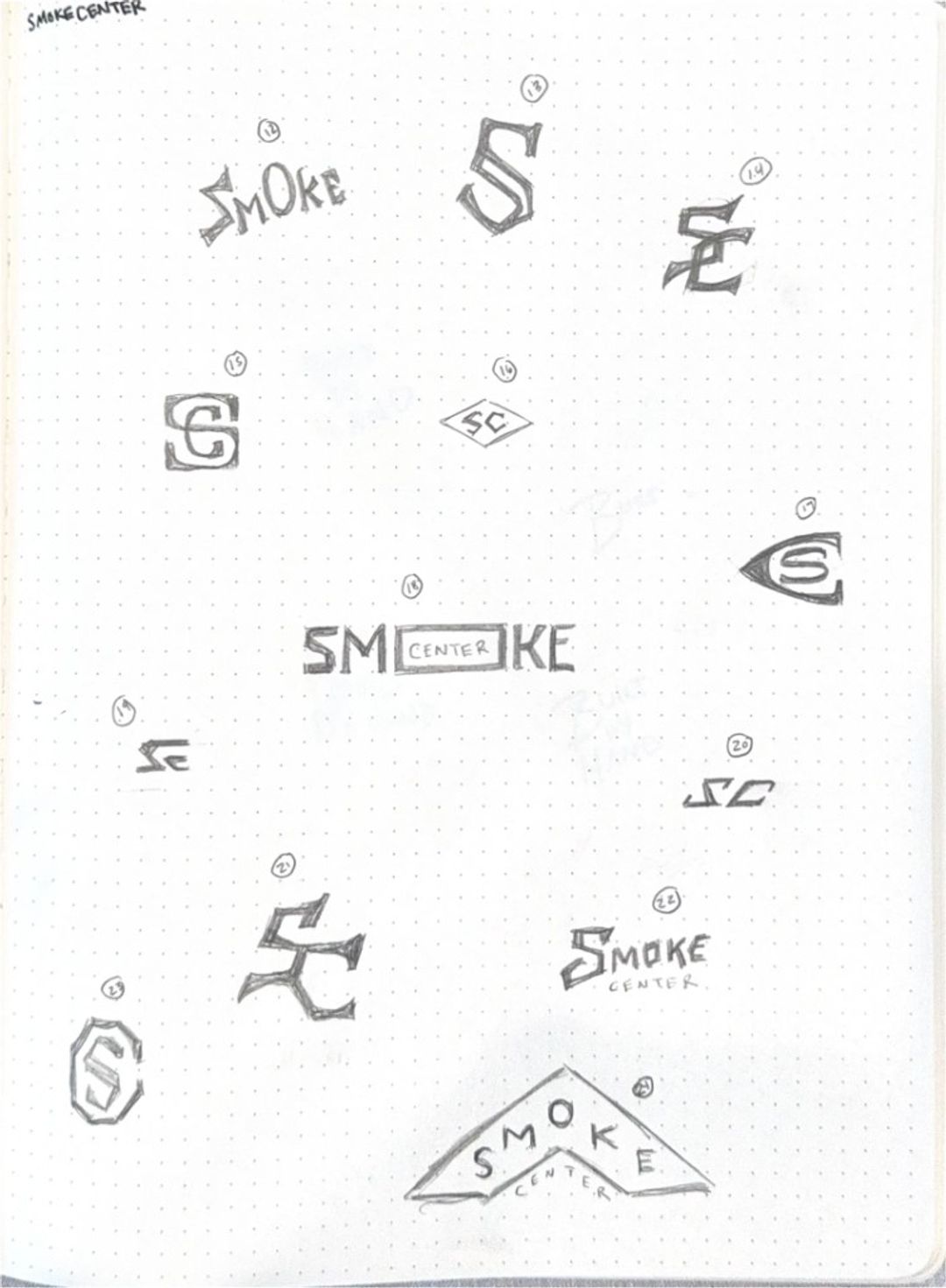 Smoke center, hand-drawn sketches from Drew's sketchbook