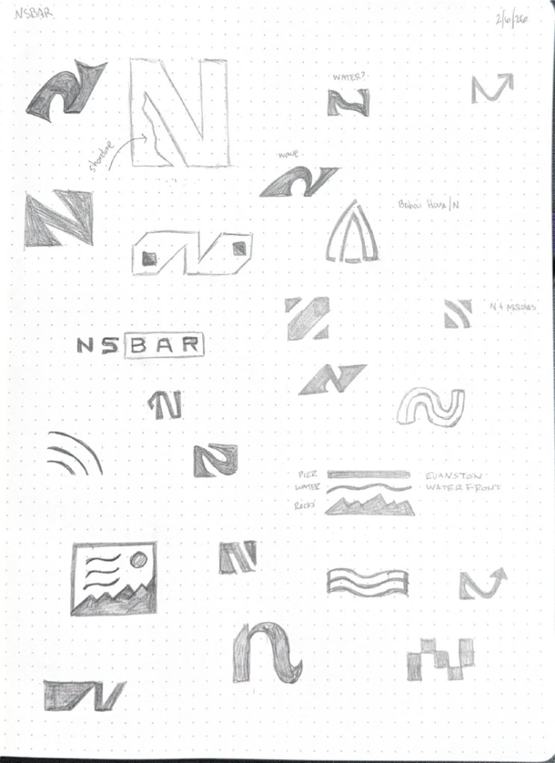 Nsbar, hand-drawn sketches from Drew's sketchbook