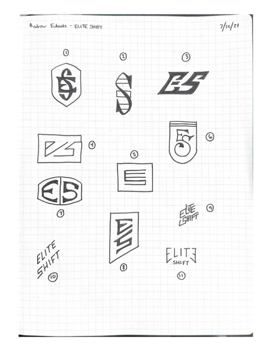 Elite shift, hand-drawn sketches from Drew's sketchbook