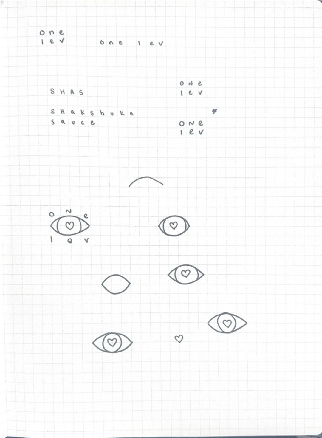 One lev, hand-drawn sketches from Drew's sketchbook