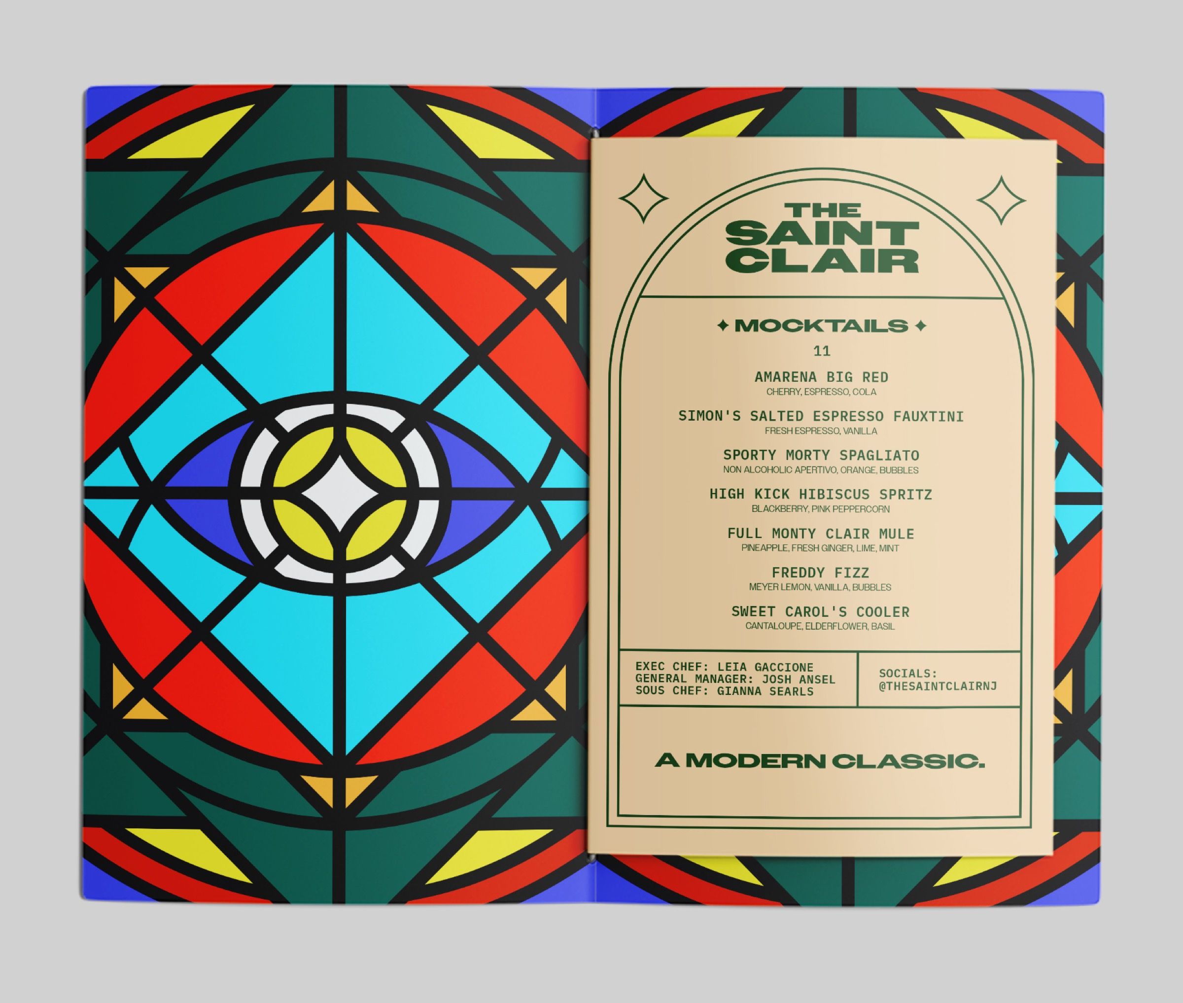 The Saint Clair, THE SAINT CLAIR MENU MOCK