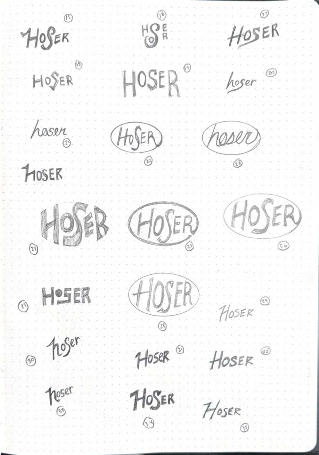 Hoser, hand-drawn sketches from Drew's sketchbook