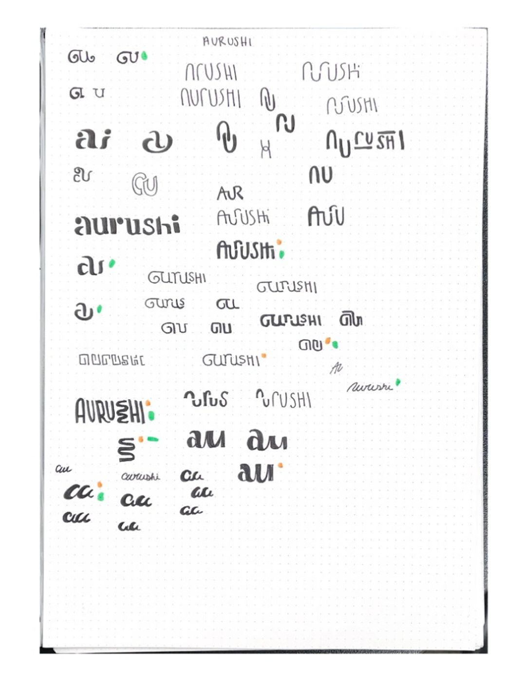 Aurushi, hand-drawn sketches from Drew's sketchbook