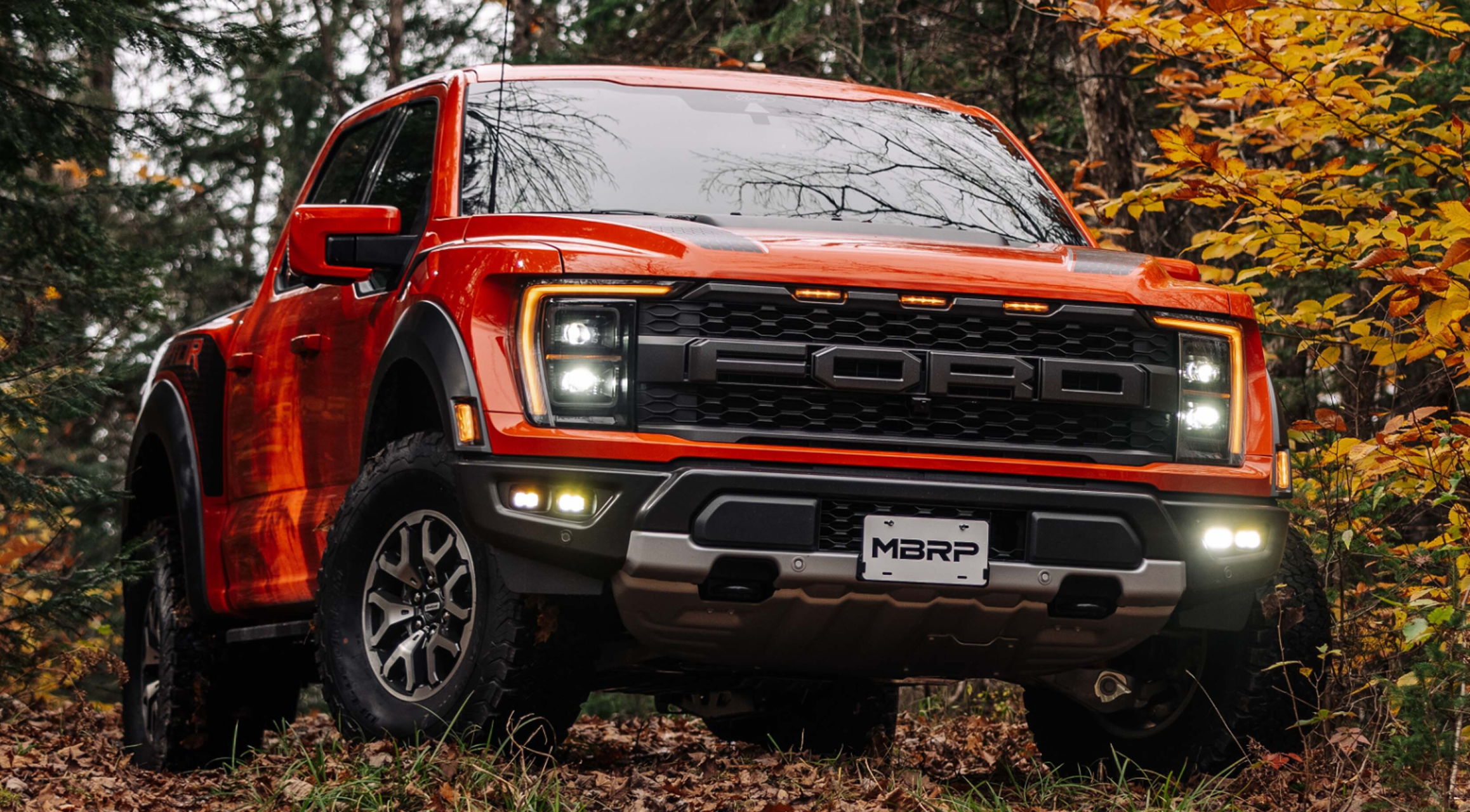 Red Ford Raptor with MBRP exhaust