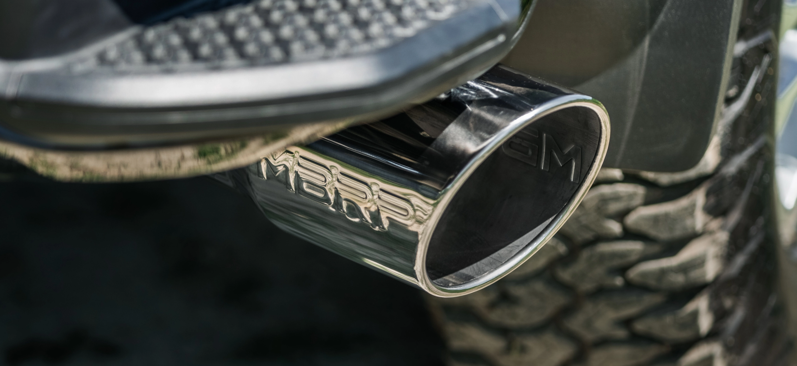 MBRP exhaust system on a truck with stainless steel tips