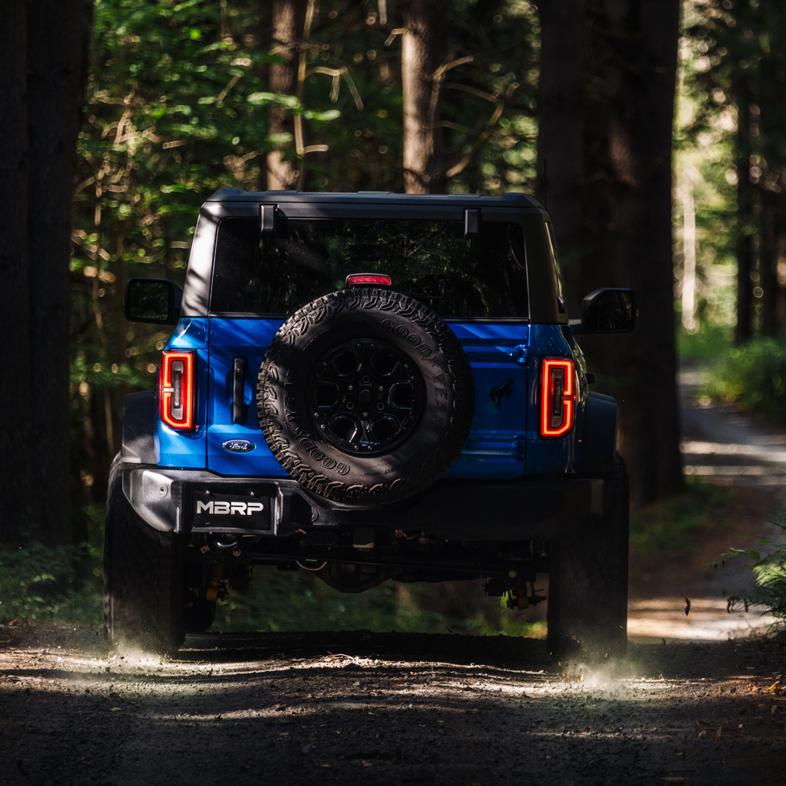 Blue Jeep in the deep forest