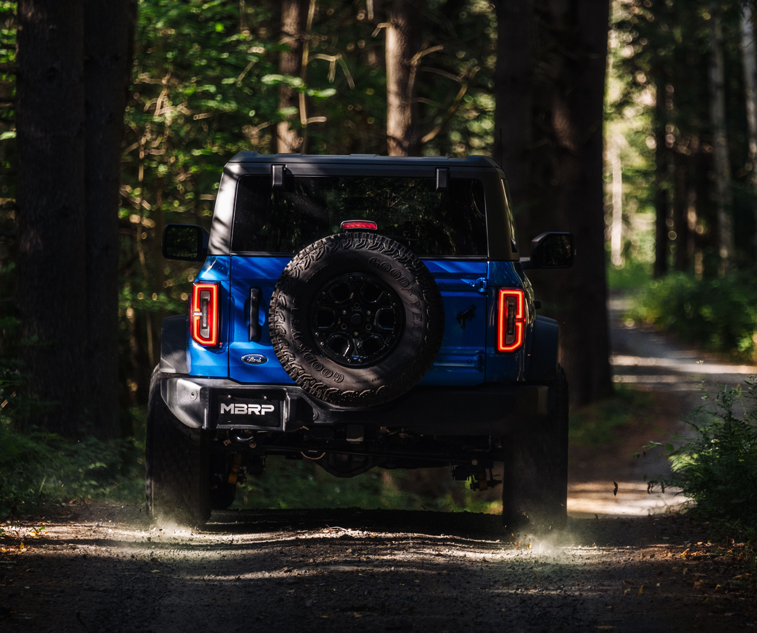 Blue Jeep in the deep forest