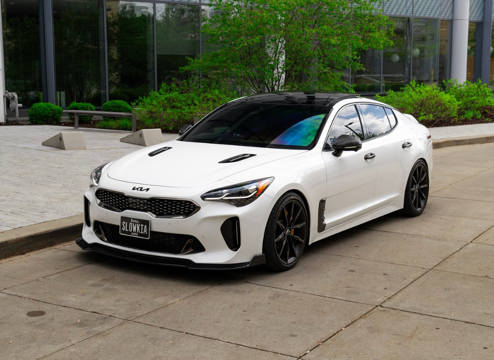 White Kia with mbrp exhaust installed, customer image