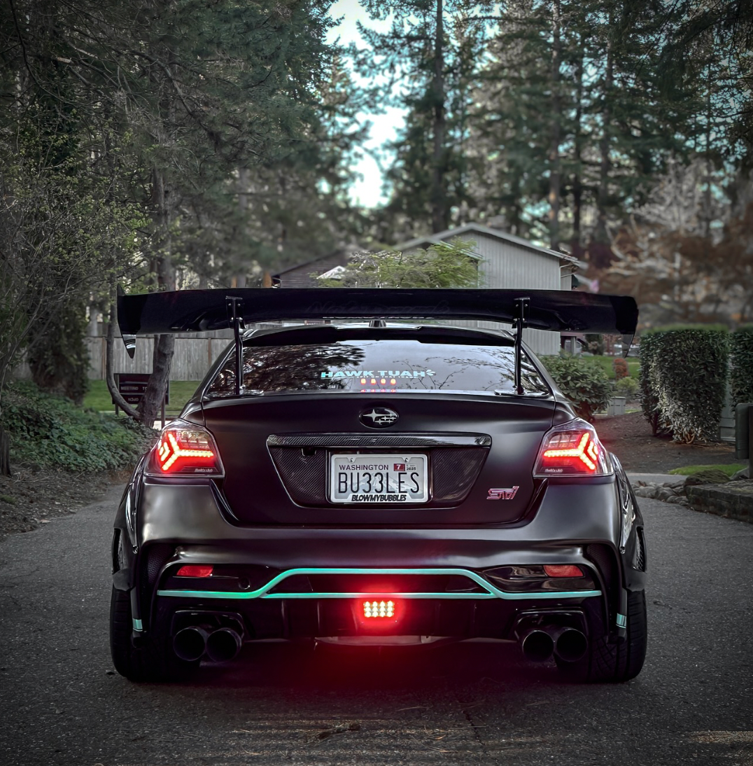Black Subaru with mbrp exhaust installed, customer image