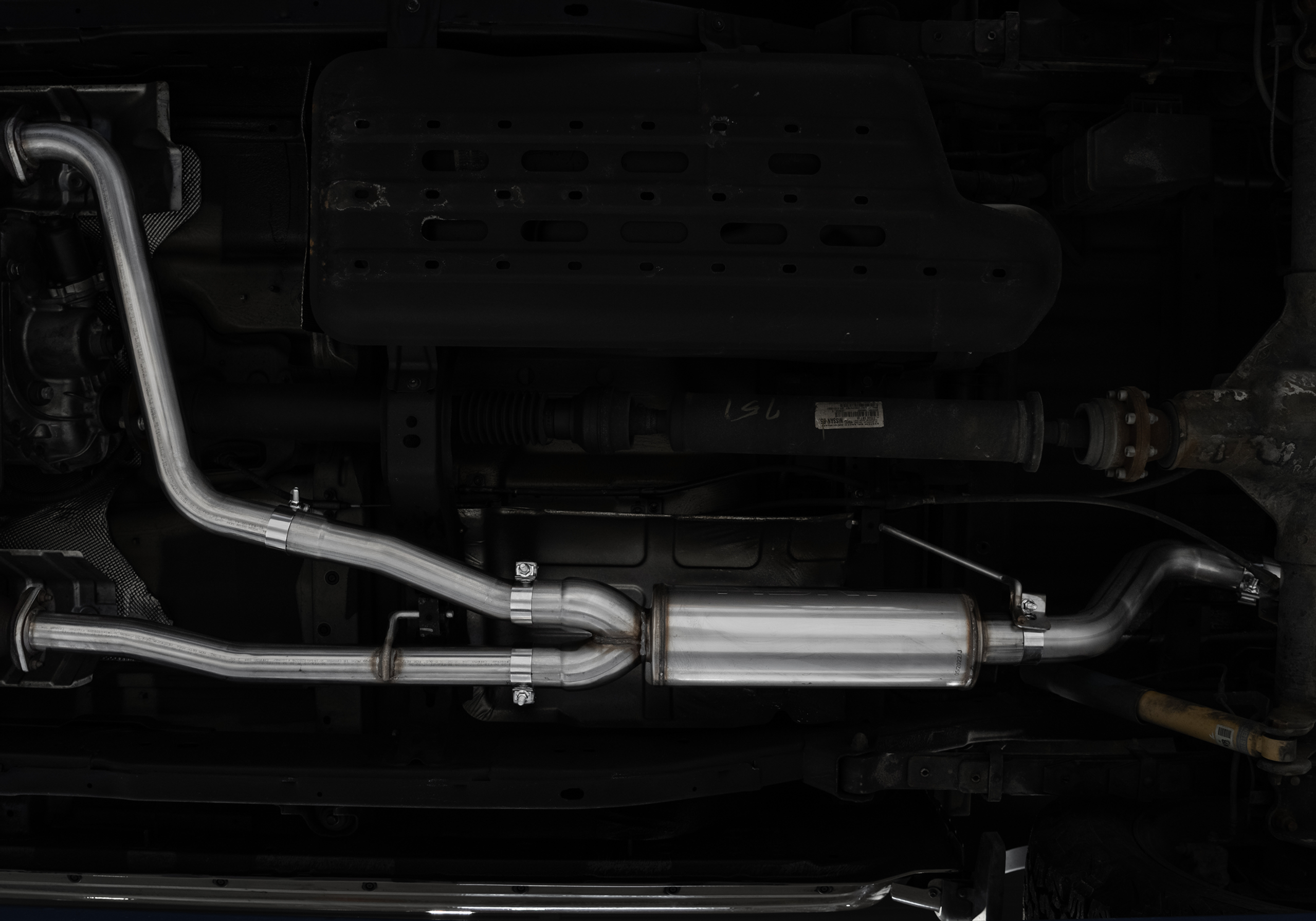 MBRP exhaust installed and shown underneath vehicle