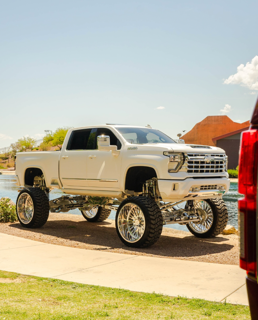 White truck with mbrp exhaust installed, customer image