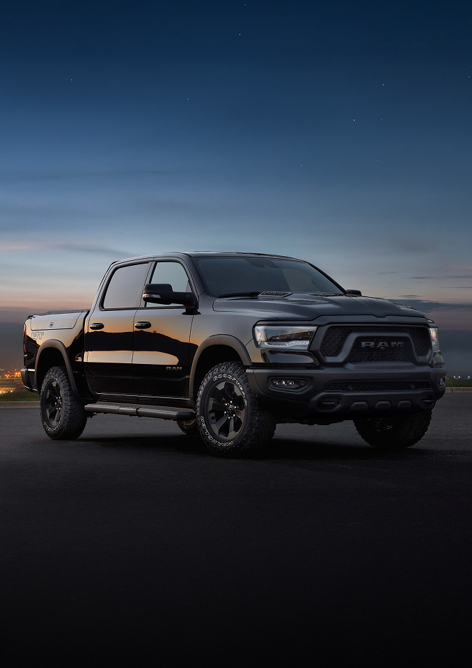 Black RAM 1500 at dusk