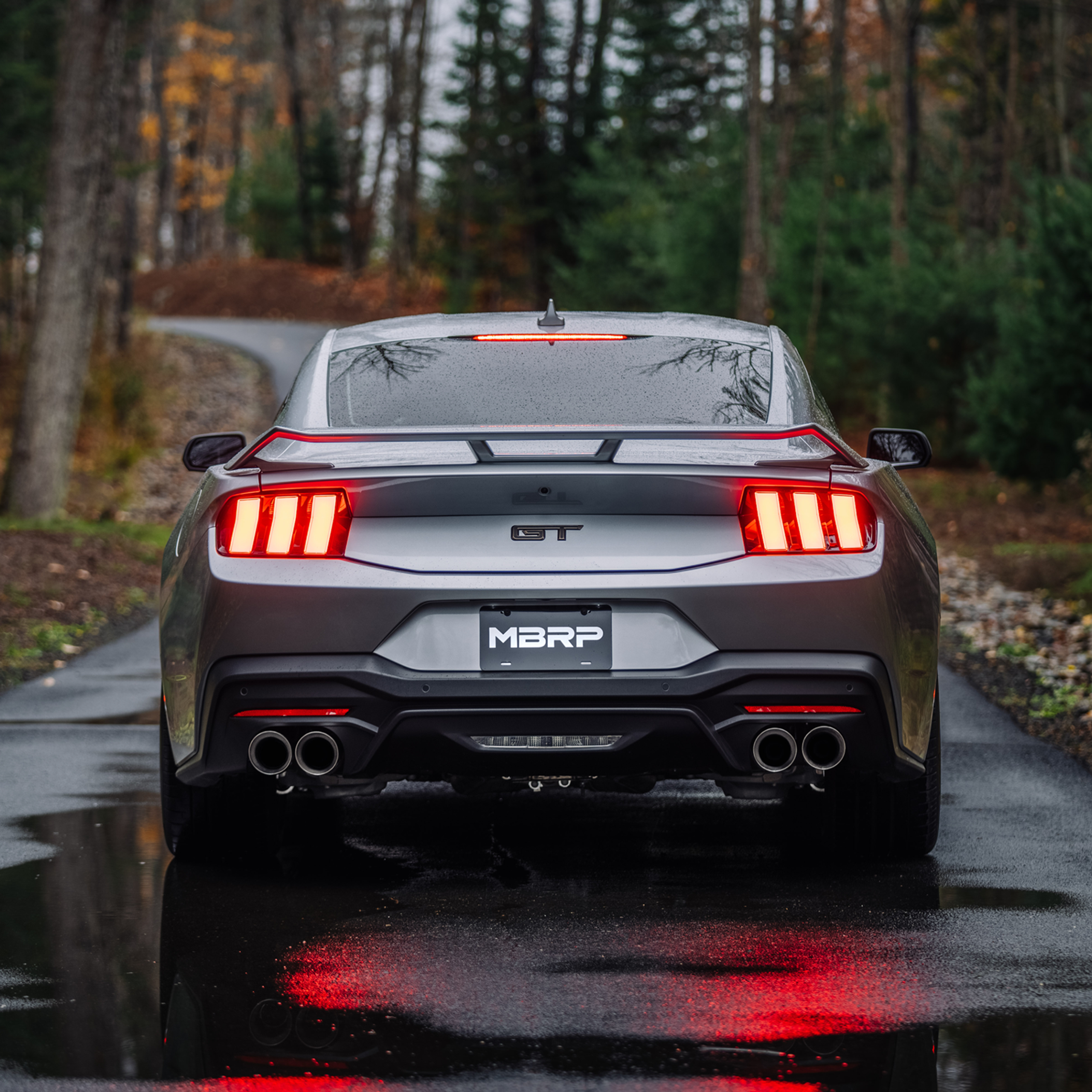 Silver Mustang GT with mbrp system