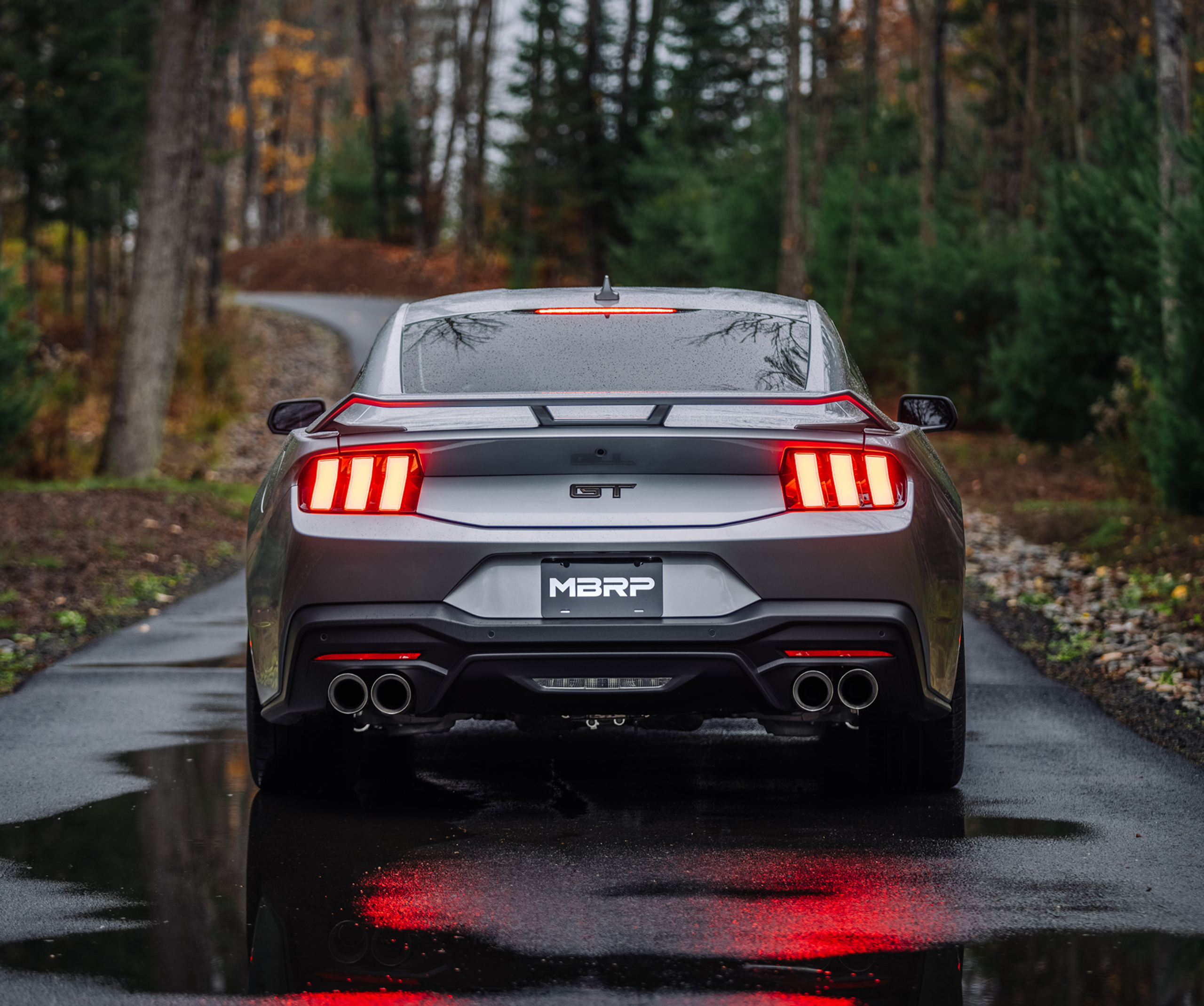 Silver Mustang GT with mbrp system