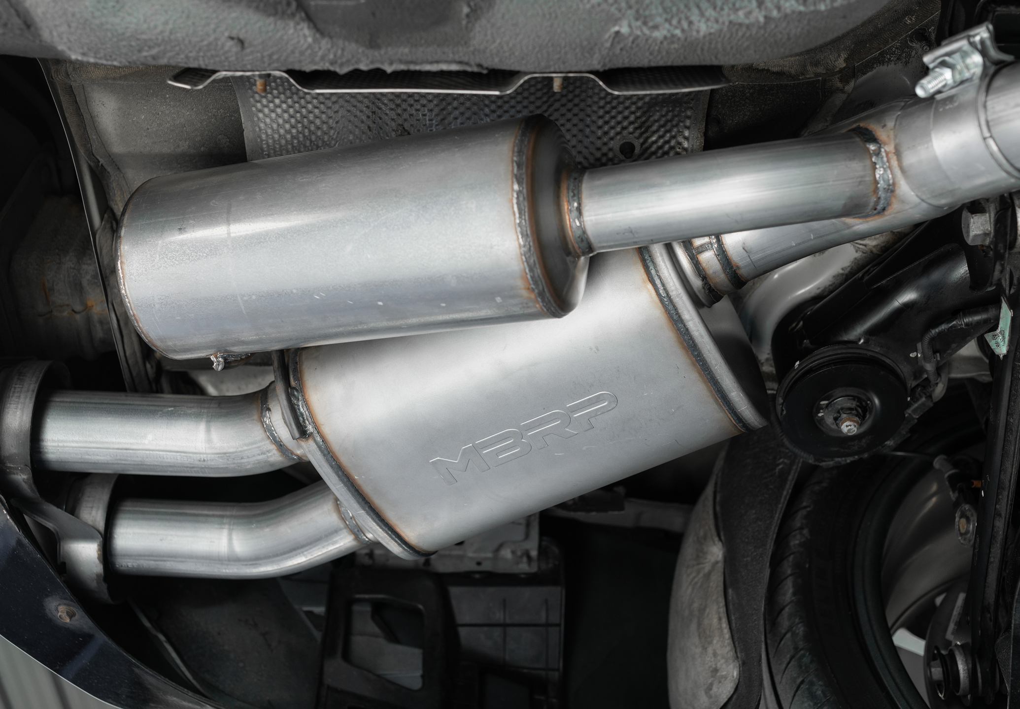 MBRP exhaust system shown under the vehicle
