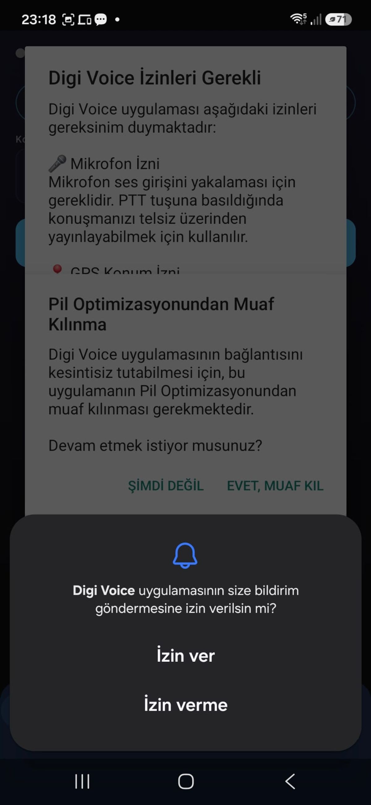 Digi Voice bildirim izni sorusu