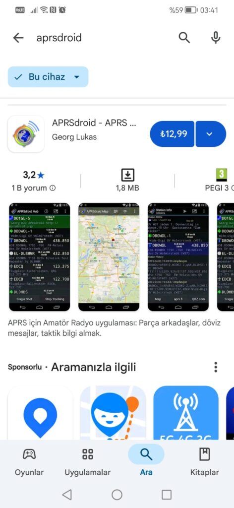 Şekil 1 - Google Play Store dan APRSDroid indir.