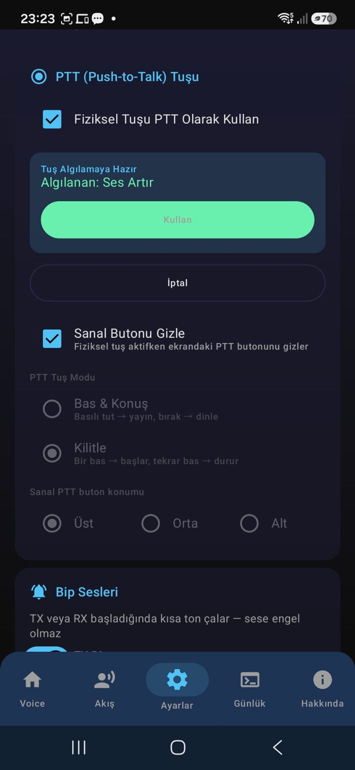 Digi Voice PTT tuşu onaylama ekranı