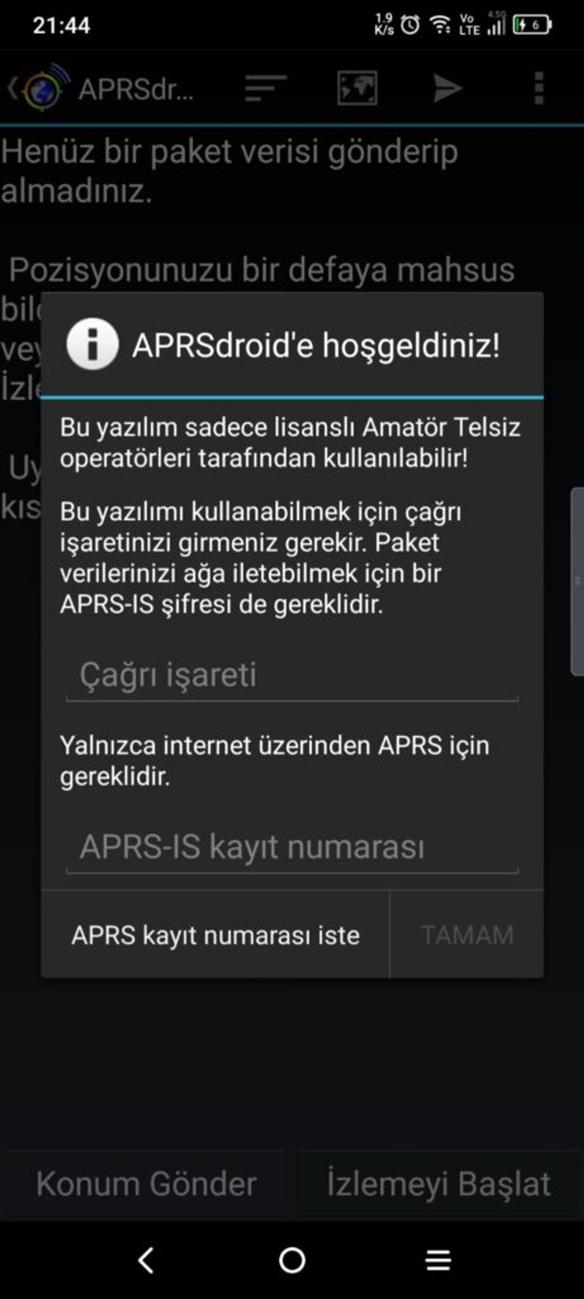 Şekil 7 - APRS-IS Şifre Ekranı