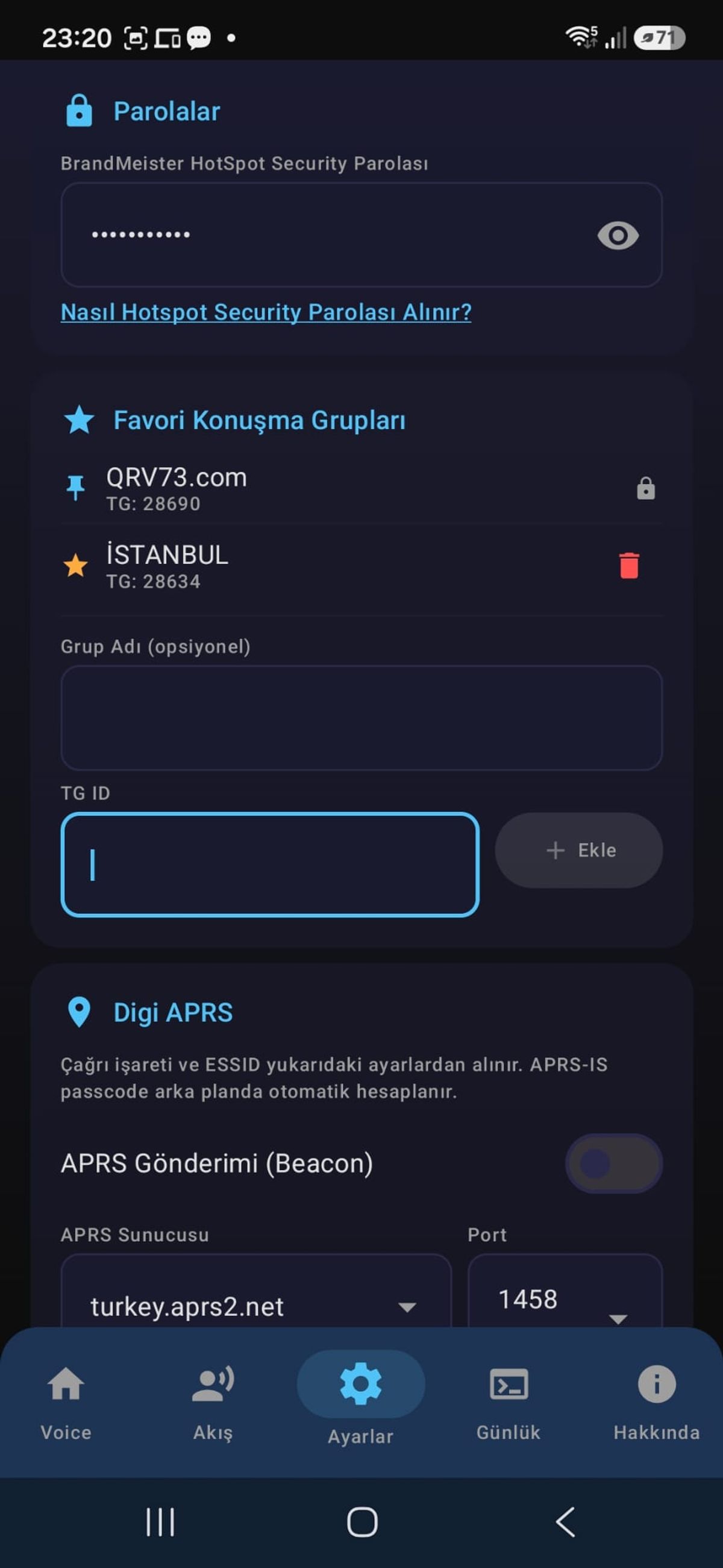 Digi Voice kimlik bilgileri ayarları