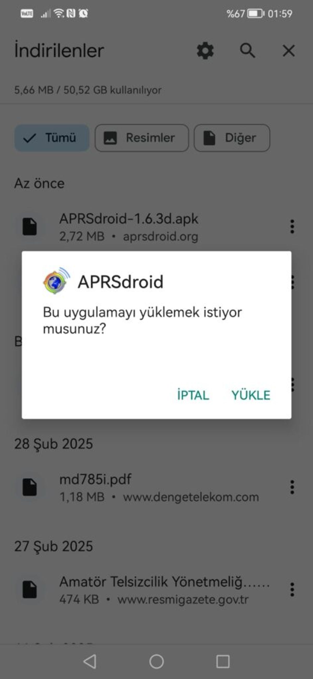 APRSDroid kurulum ekranı