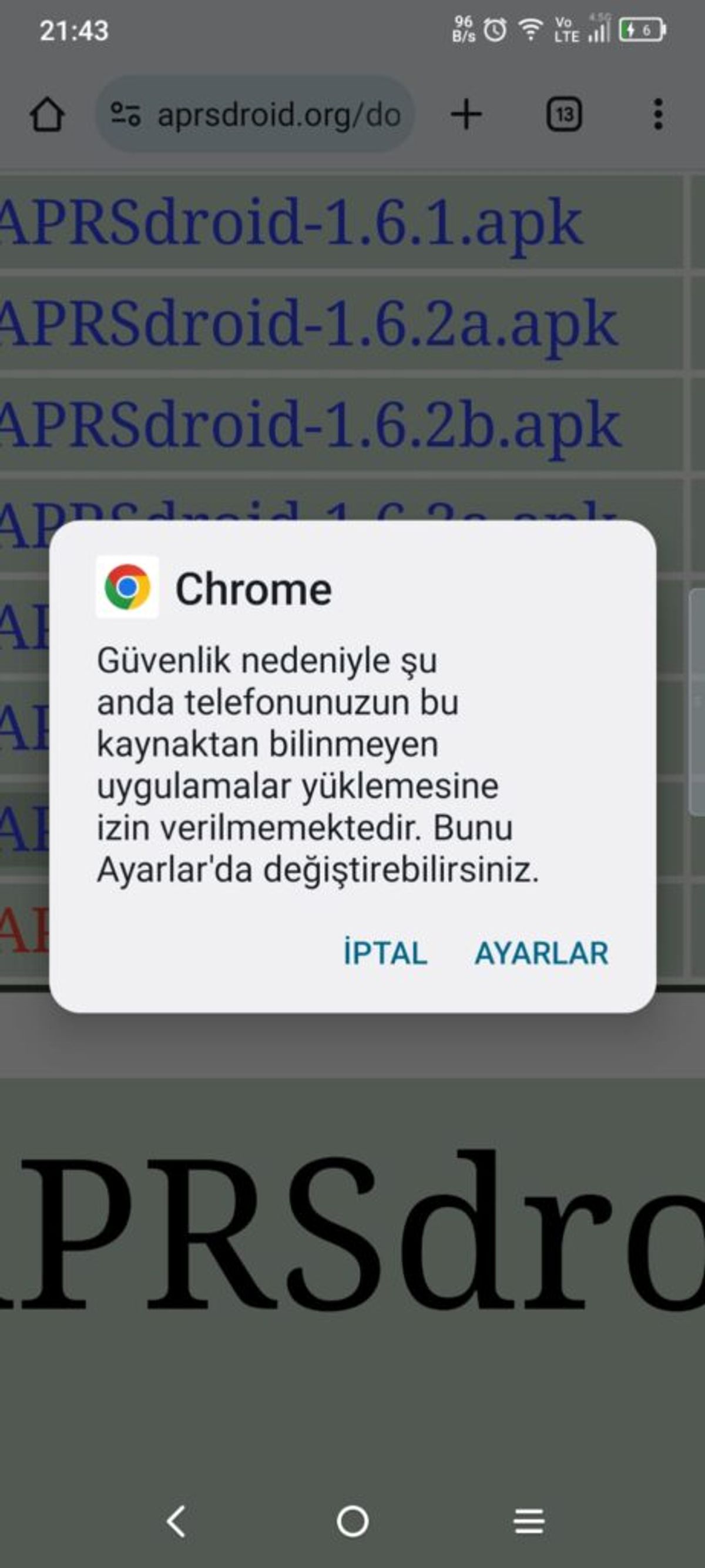 Şekil 5 - Güvenlik Uyarısı