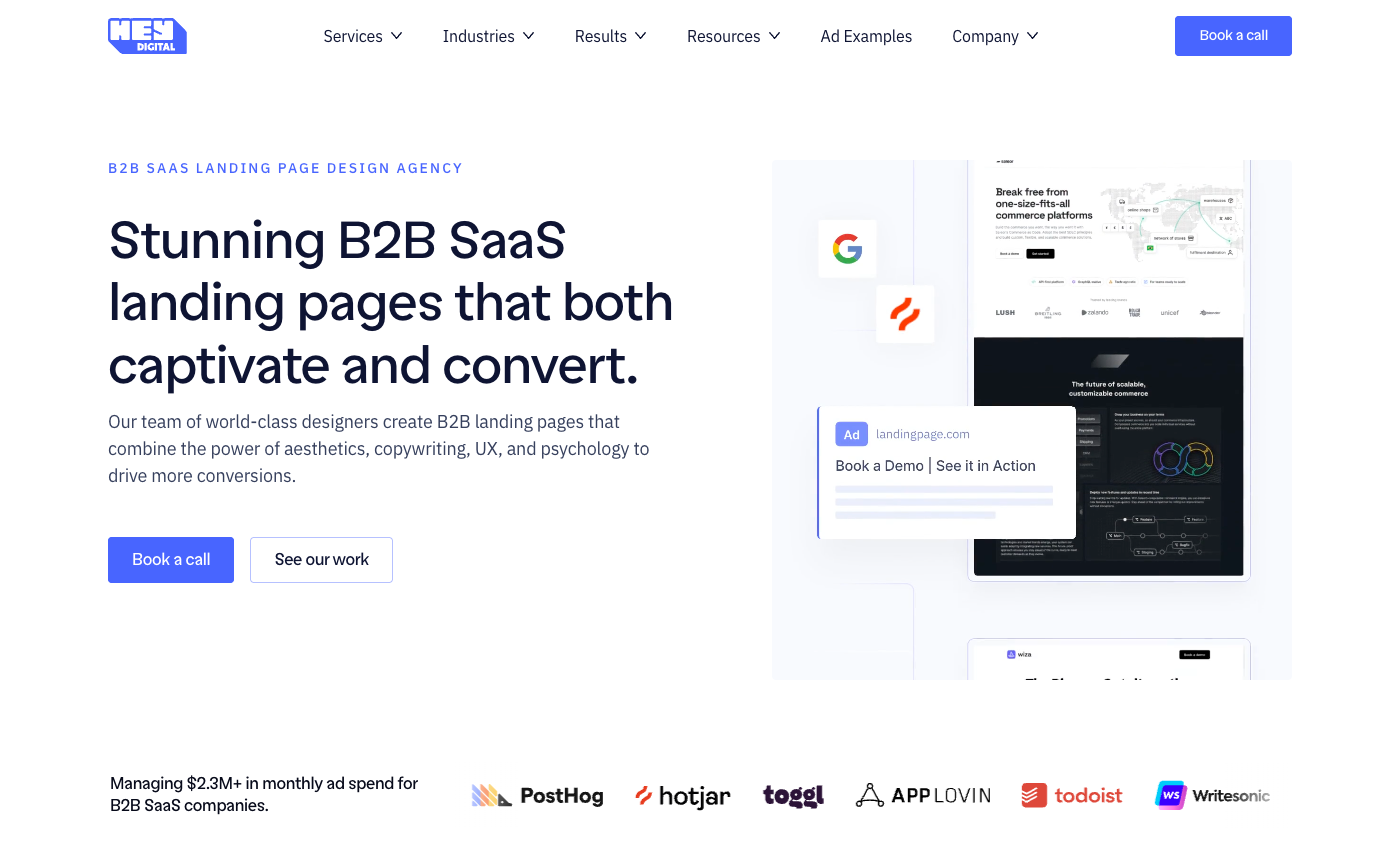 Hey Digital SaaS landing page design page