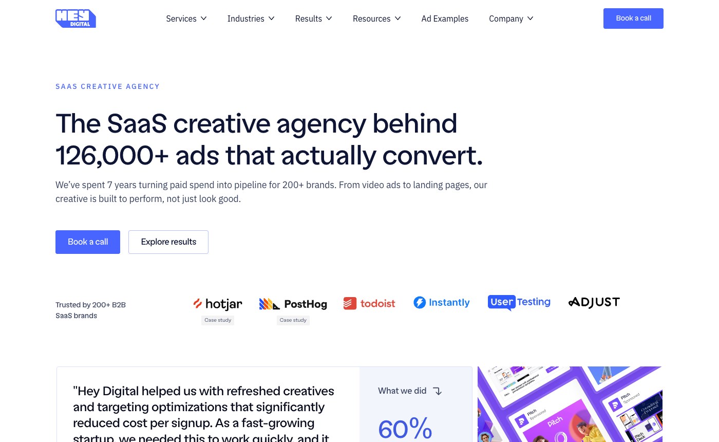 Hey Digital creative strategy page