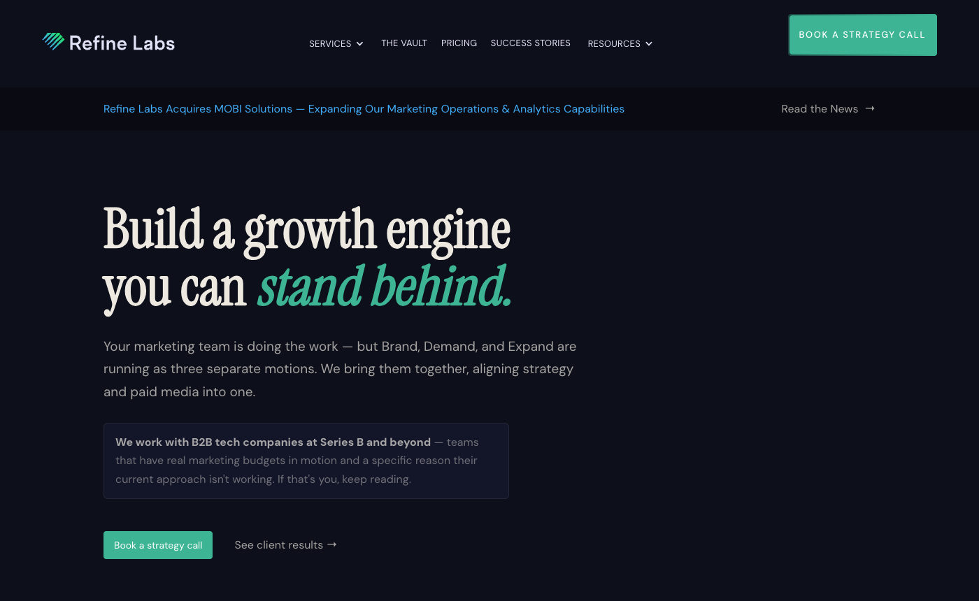 Refine Labs homepage