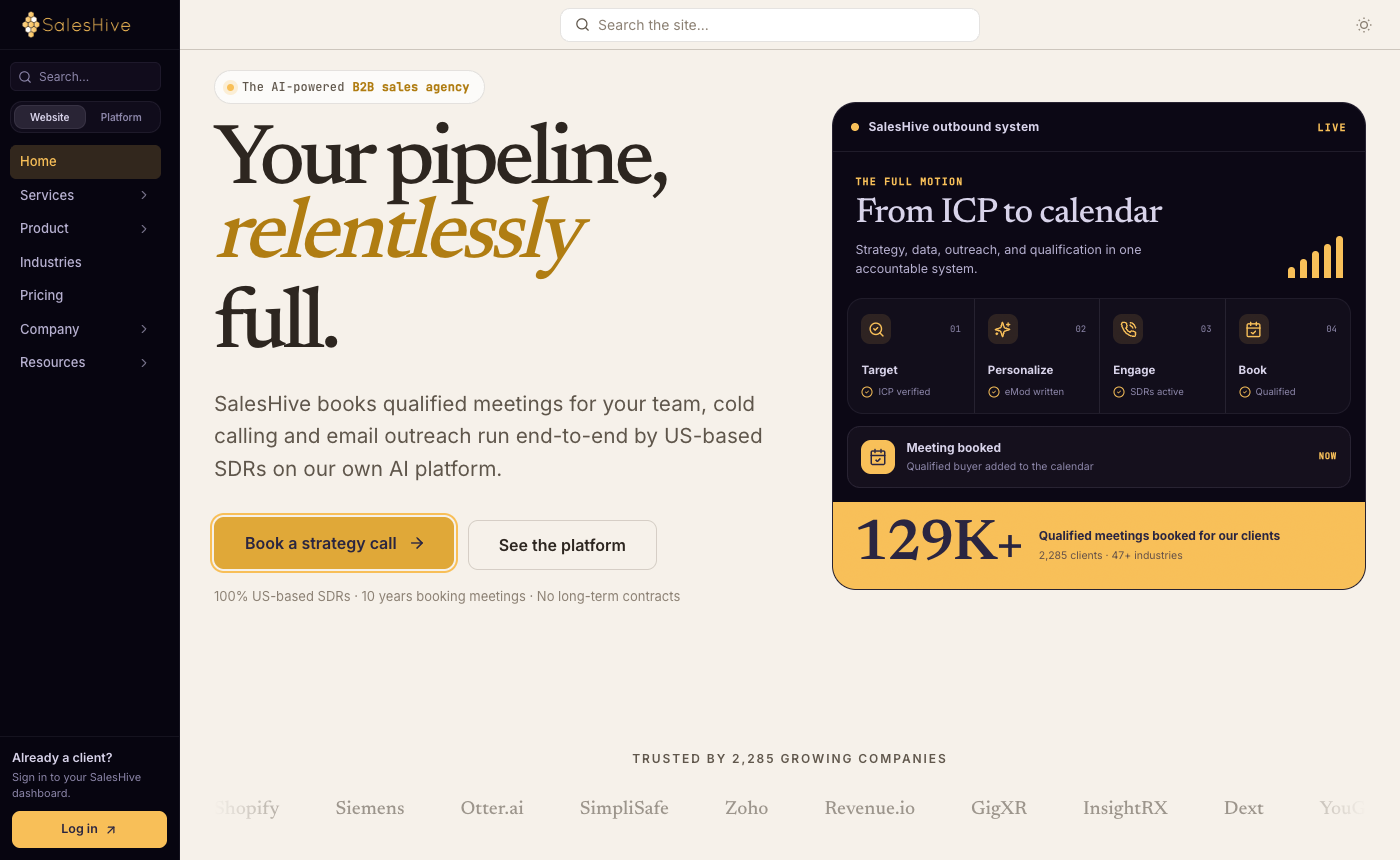 SalesHive homepage