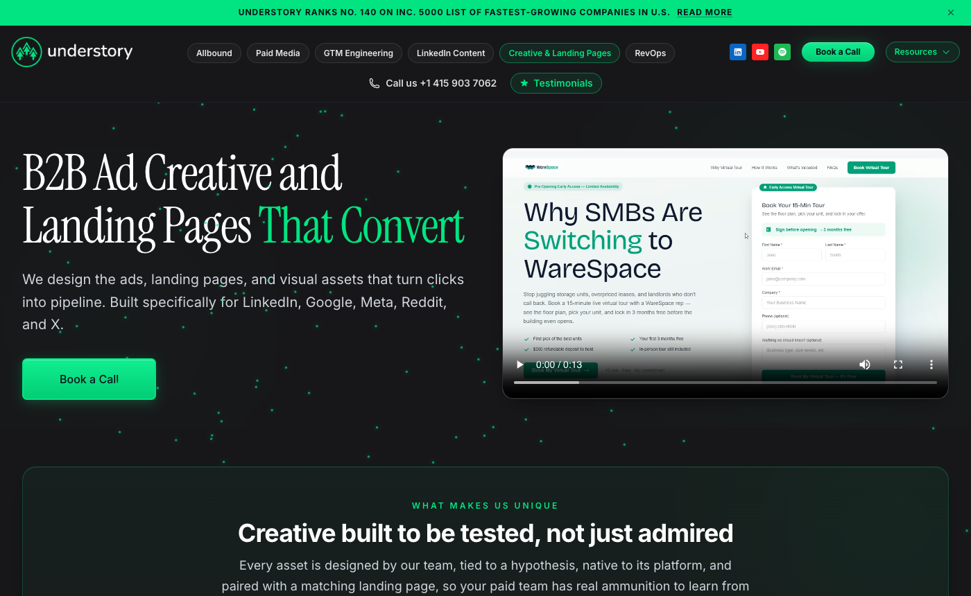 Understory Agency creative and landing pages page
