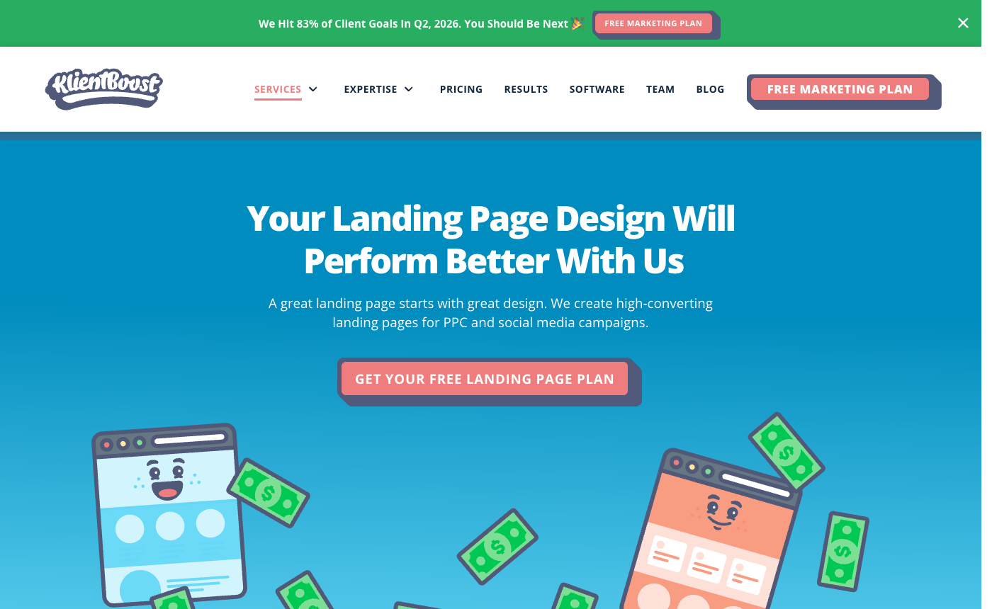 KlientBoost landing page design page