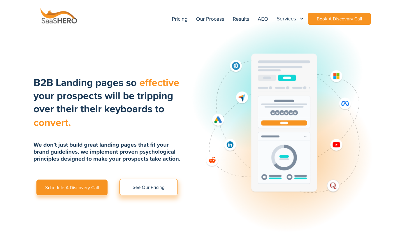 SaaS Hero landing page design and CRO page