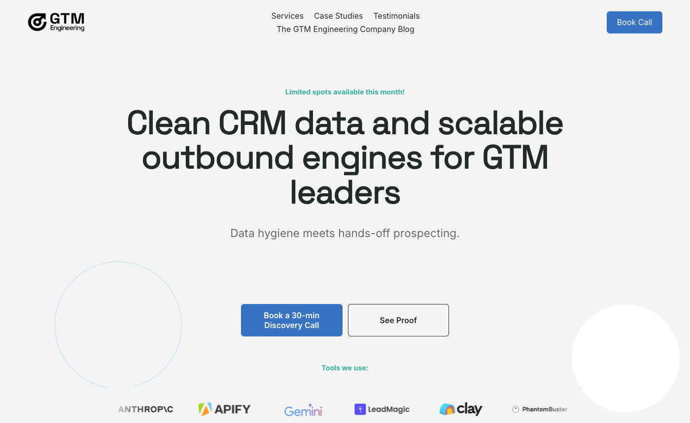 The GTM Engineering Company homepage